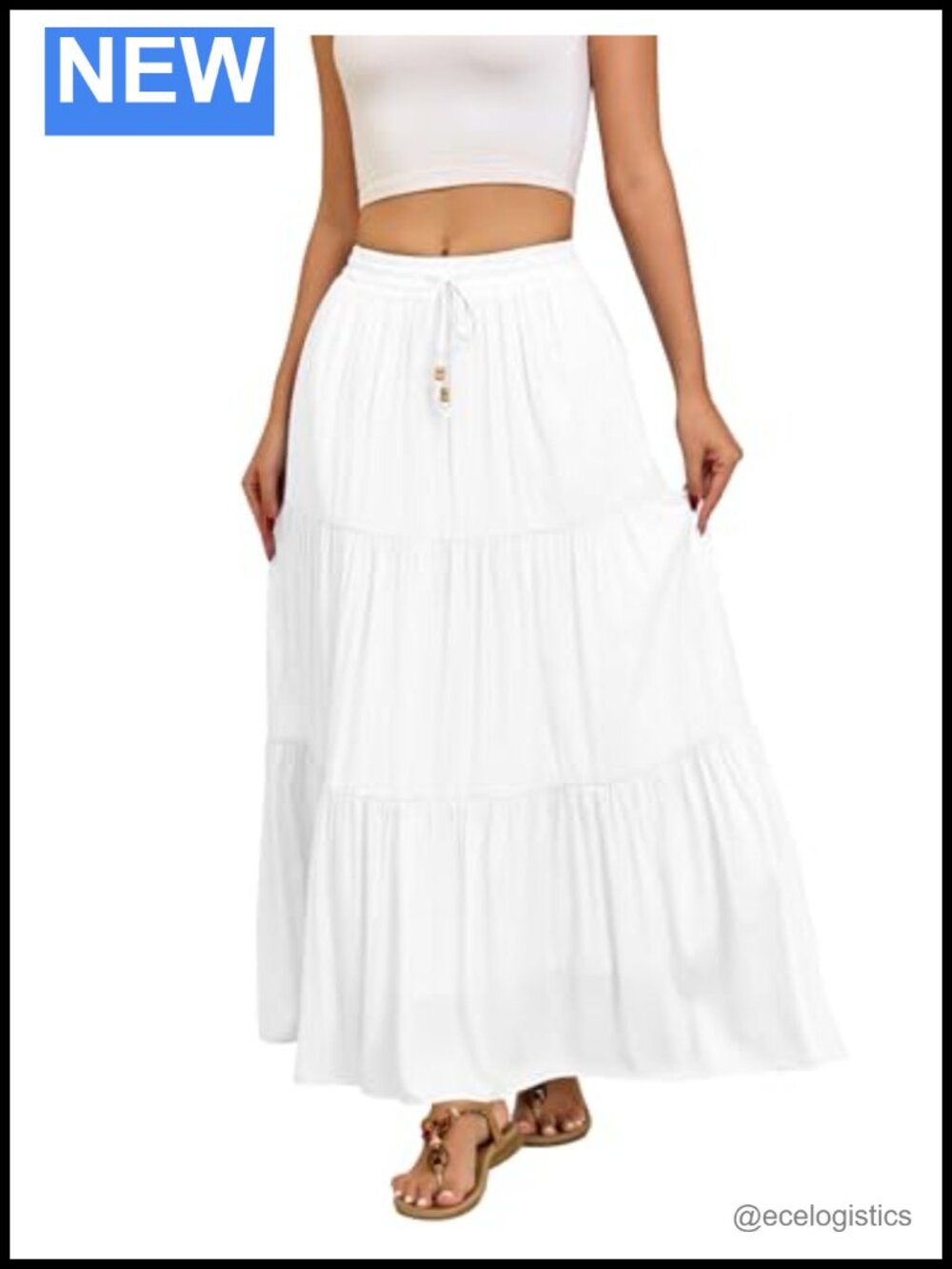 Women's Boho Flowy Maxi Skirt with Pockets Elastic Waist Pleated